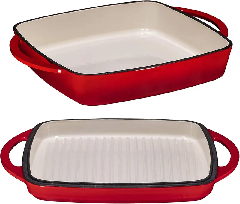 Bruntmor 2-in-1 Enameled Cast Iron Dutch Oven Baking Pan